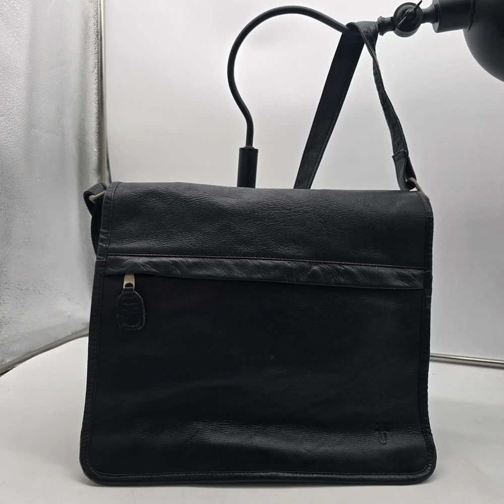 Vintage‎ Frye Black Leather Messenger Bag Crossbody Laptop Briefcase Satchel USA